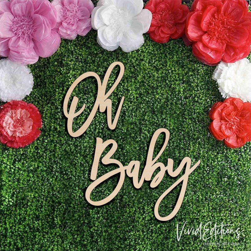 36" wide 'Oh Baby' X-Large Baby Shower Backdrop Sign, Wood or Acrylic Name Sign - VividEditions