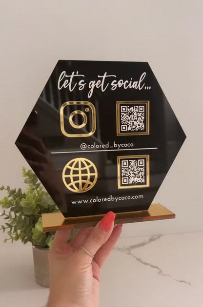 Double QR Code Hexagon Business Social Media Sign