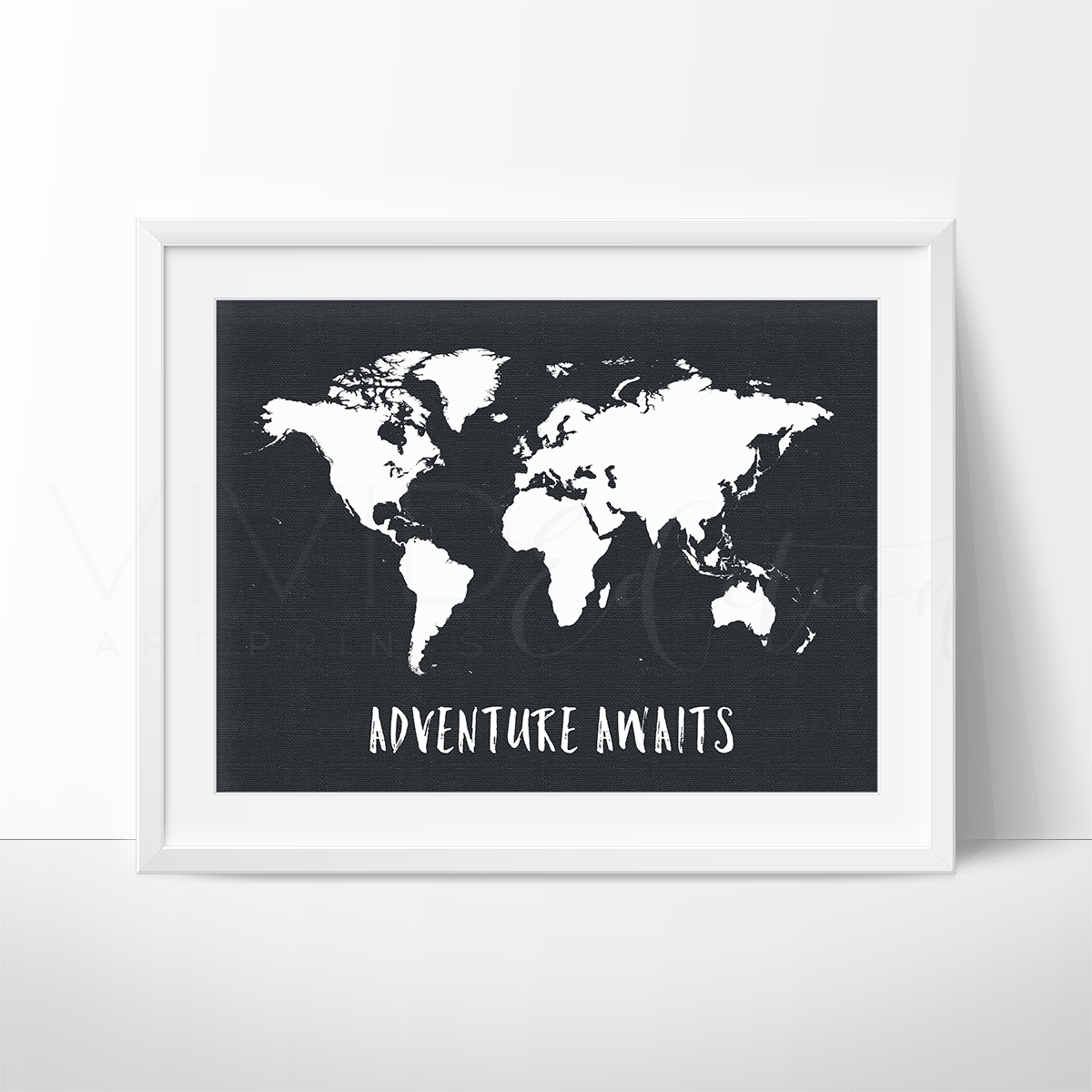 Adventure Awaits World Map, Black & White Print - VividEditions