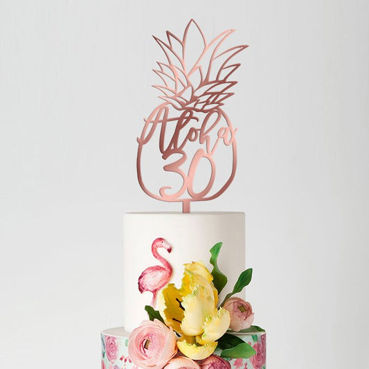 ‘Aloha 30’ Pineapple Birthday Cake Topper, Acrylic or Wood - VividEditions
