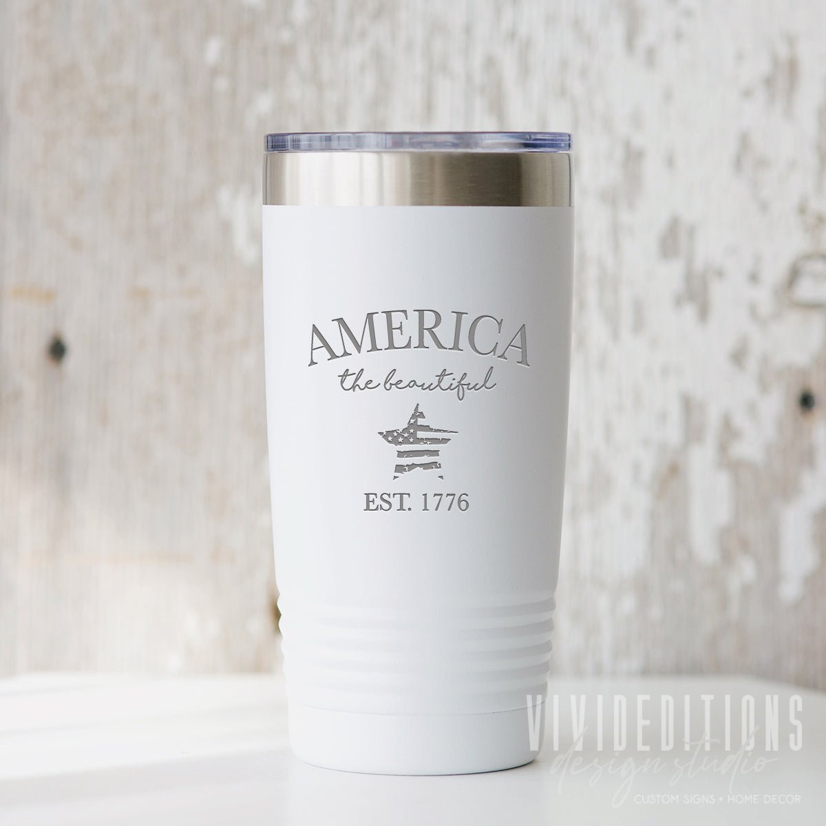 "America The Beautiful" Engraved Tumbler - 20oz or 30oz (16 color options) Tumblers - VividEditions