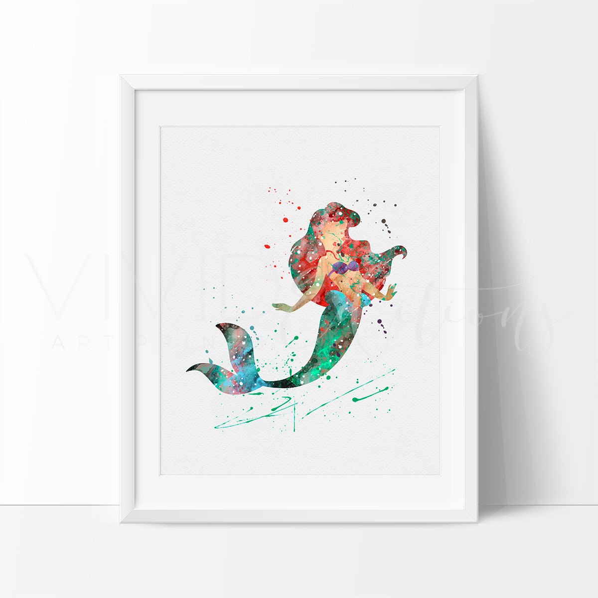Ariel, Little Mermaid 3 Watercolor Art Print Print - VividEditions