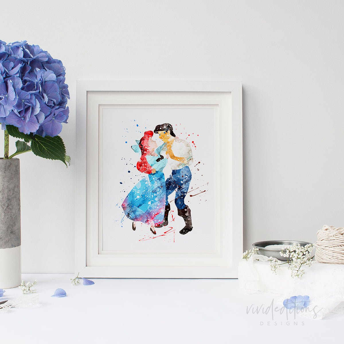Ariel & Prince Eric, Little Mermaid Watercolor Art Print Print - VividEditions