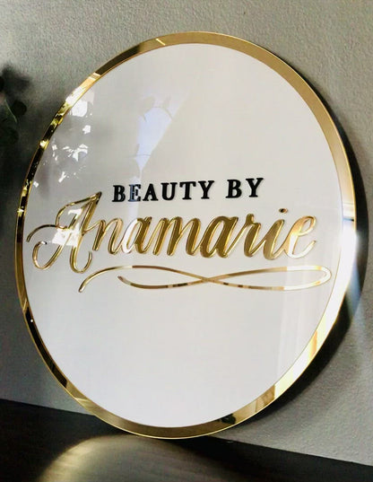 Round 3D Acrylic Business Sign w/ Mirror Border