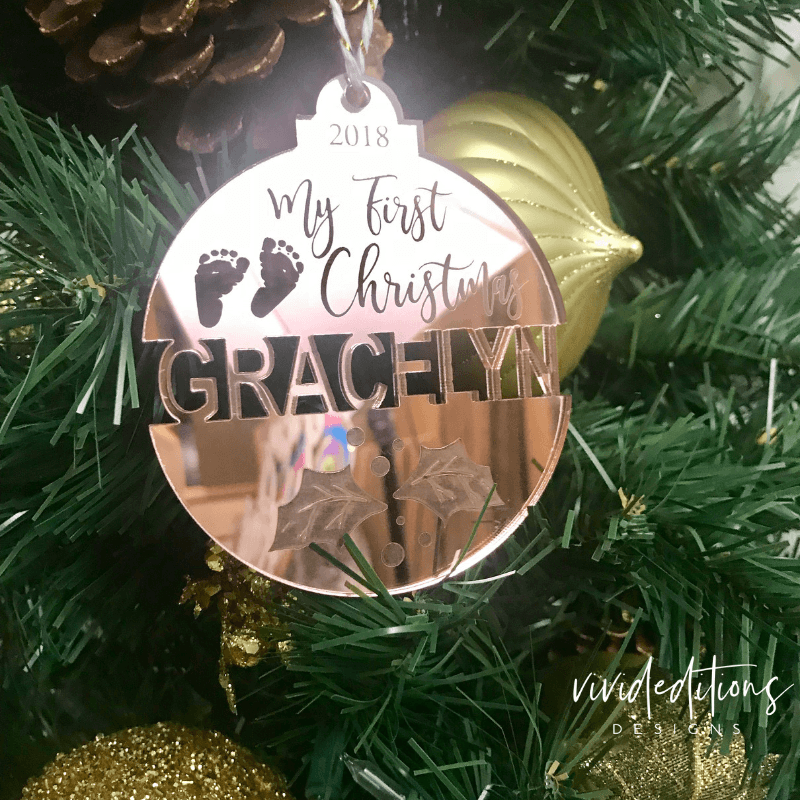 Baby’s First Christmas Split Name Tree Ornament - VividEditions