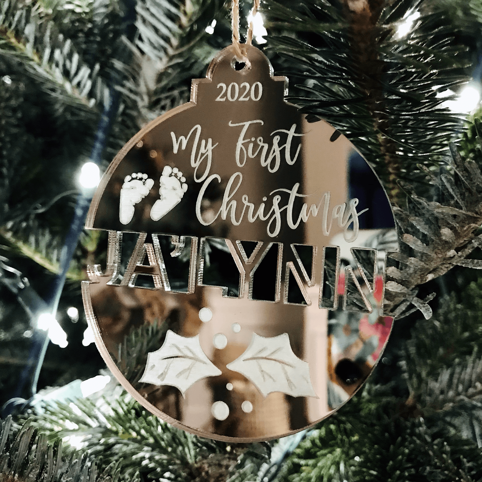 Baby’s First Christmas Split Name Tree Ornament - VividEditions