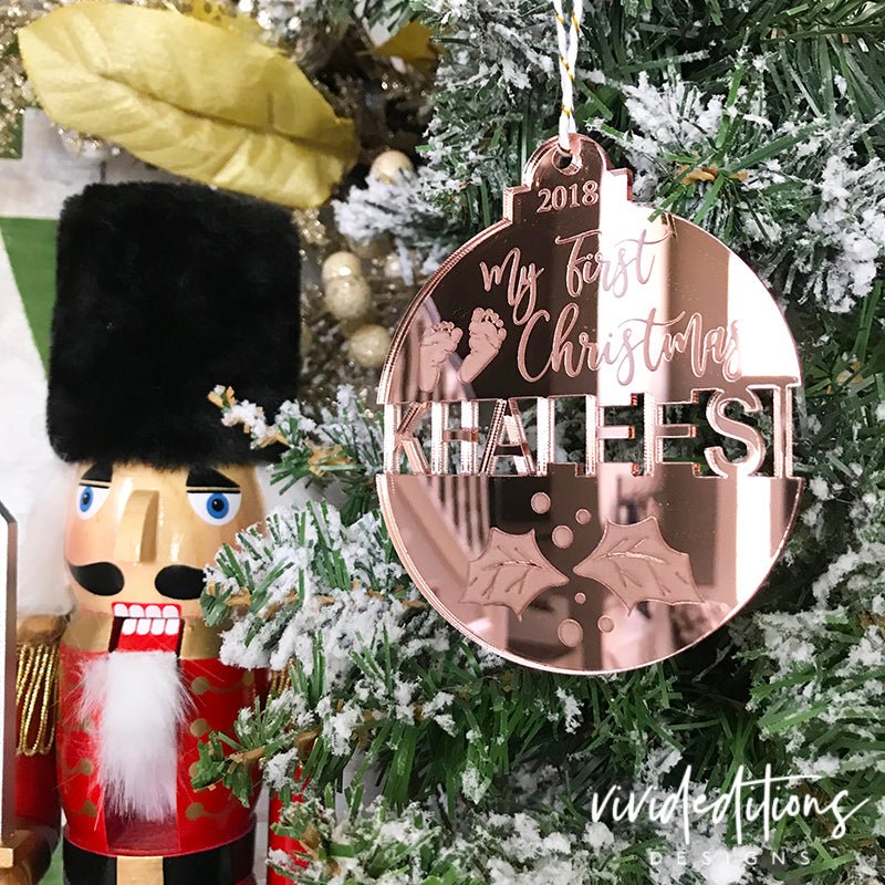Baby’s First Christmas Split Name Tree Ornament - VividEditions
