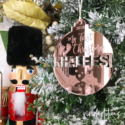 Baby’s First Christmas Split Name Tree Ornament - VividEditions