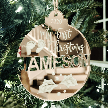 Baby’s First Christmas Split Name Tree Ornament - VividEditions