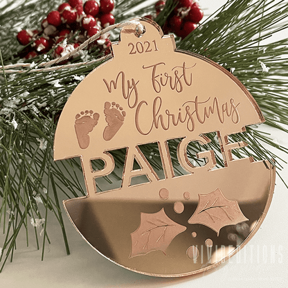 Baby’s First Christmas Split Name Tree Ornament Ornament - VividEditions