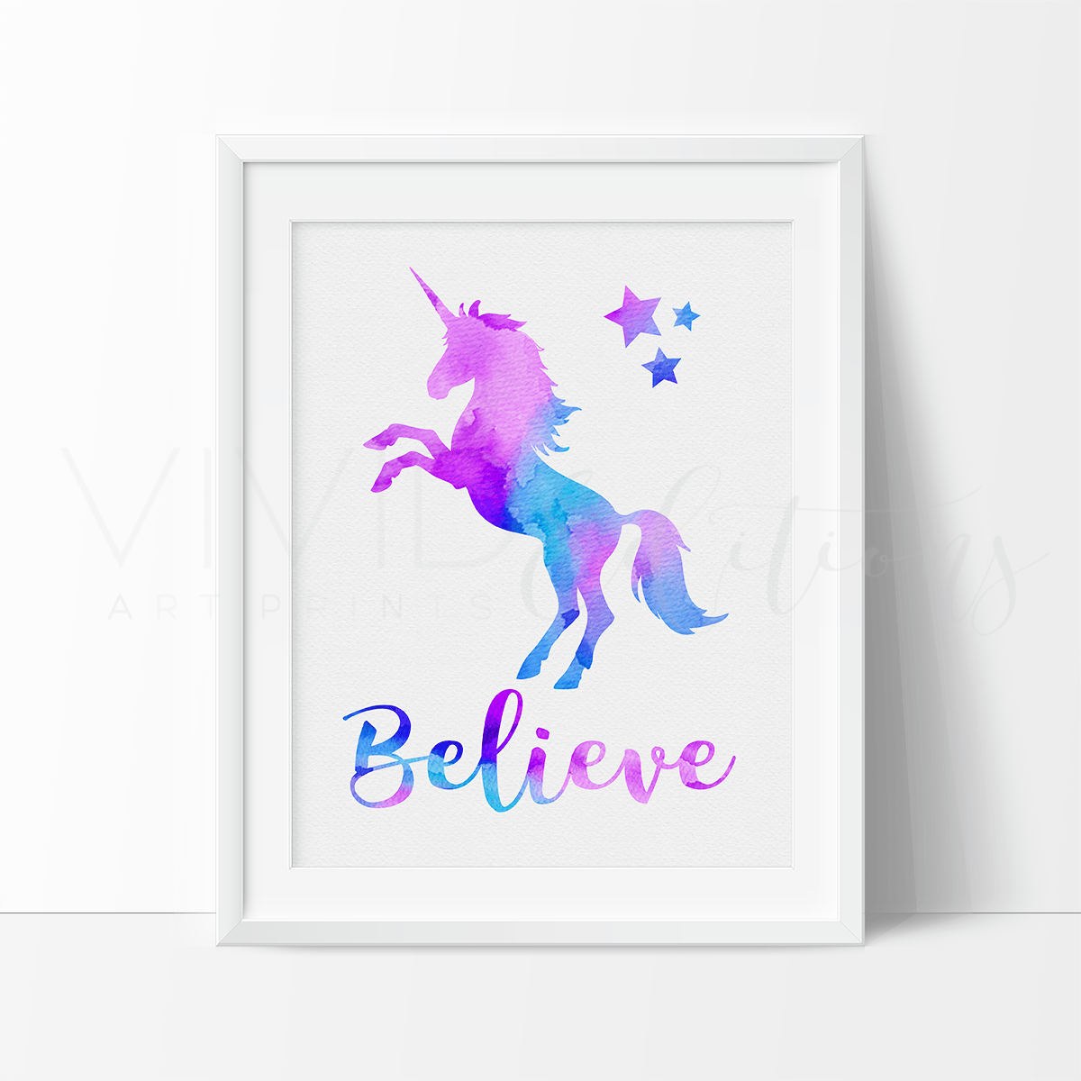'Believe' Magical Unicorn Art Print Print - VividEditions