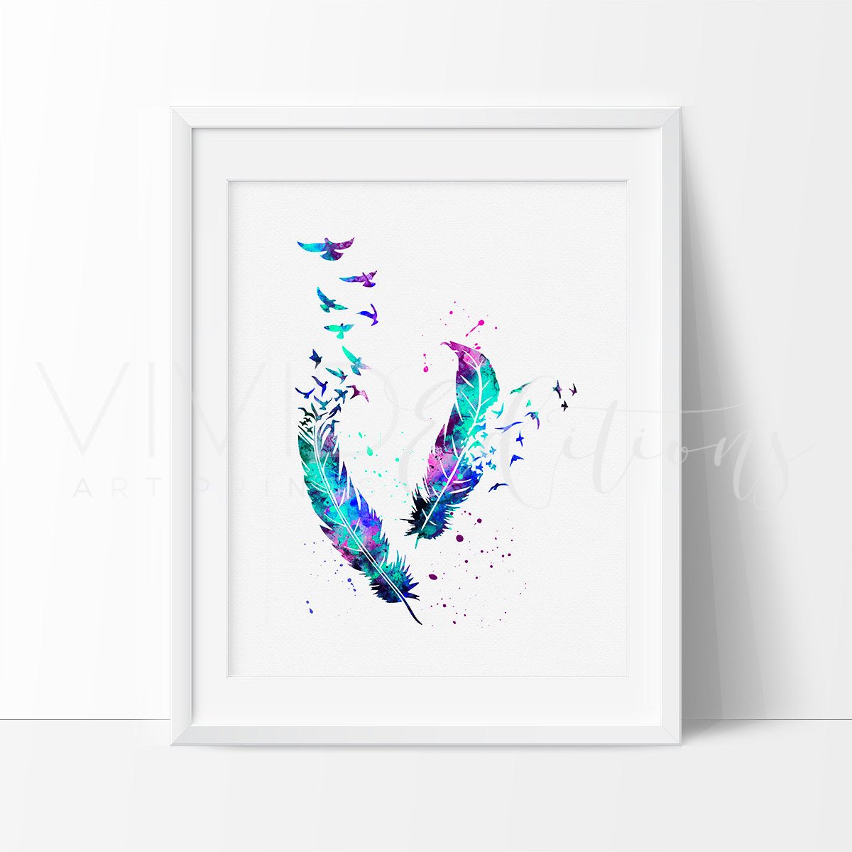 Birds & Feathers Watercolor Art Print Print - VividEditions