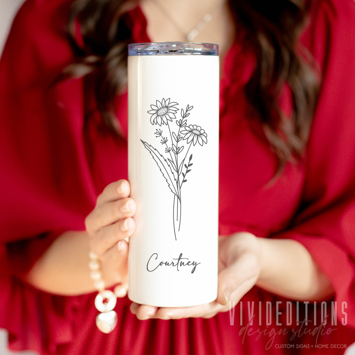Birth Month Flower Personalized Engraved Skinny Tumbler - 20oz (12 color options) Tumblers - VividEditions