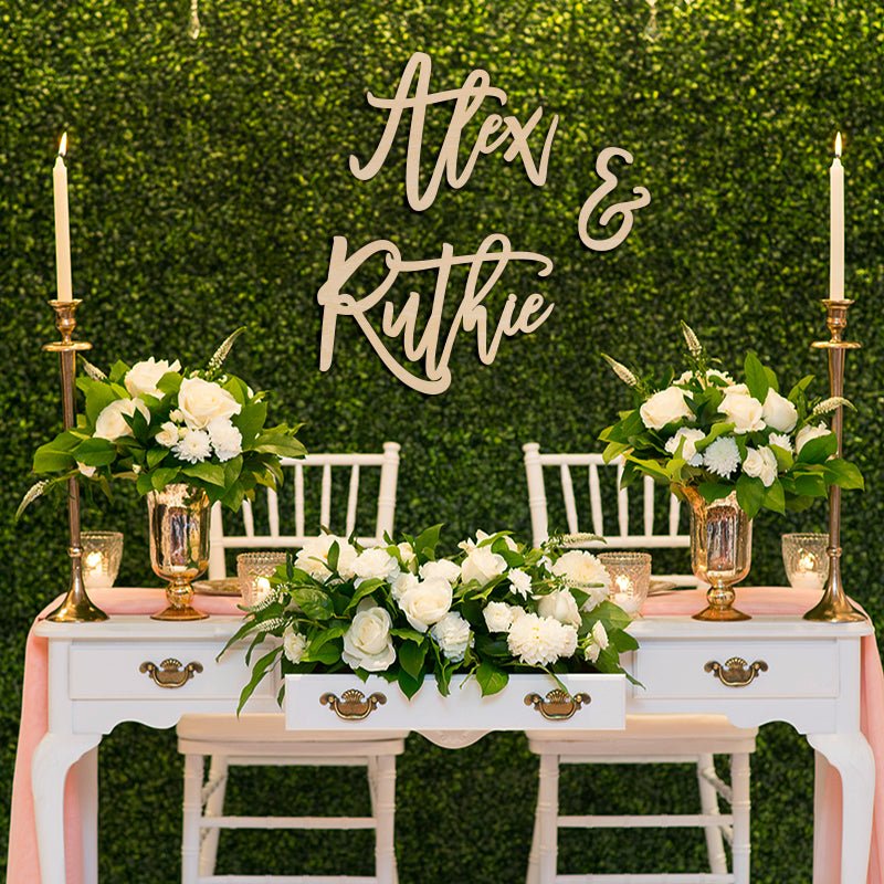 Bride & Groom Name Backdrop Sign 3pc Set, Acrylic or Wood - VividEditions