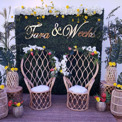 Bride & Groom Name Backdrop Sign 3pc Set, Acrylic or Wood - VividEditions