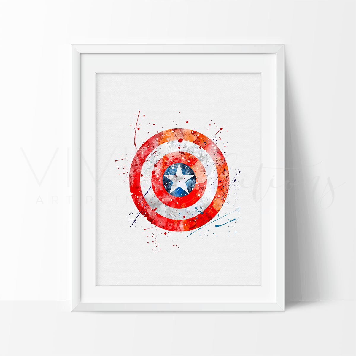 Captain America Shield Watercolor Art Print Print - VividEditions