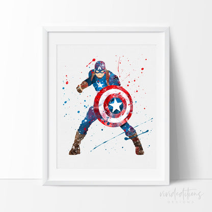 Captain America Watercolor Art Print 2 Print - VividEditions