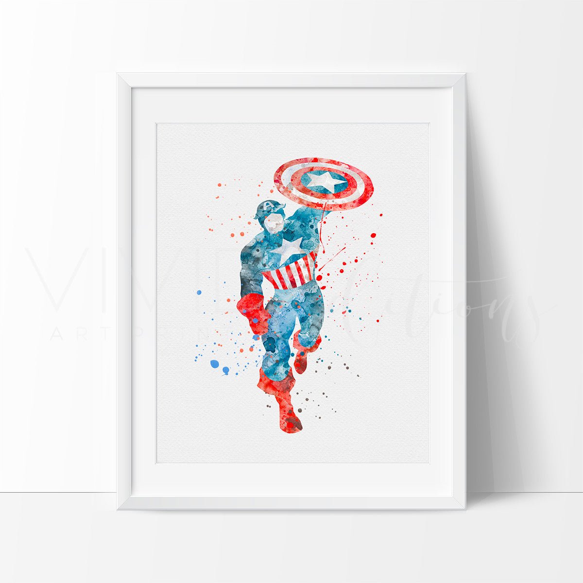 Captain America Watercolor Art Print Print - VividEditions