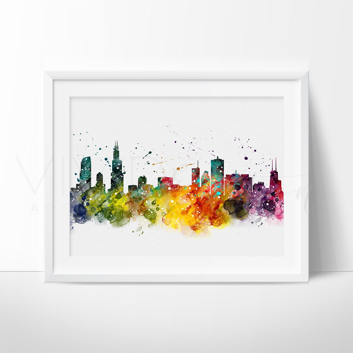 Chicago Skyline Watercolor Art Print Print - VividEditions