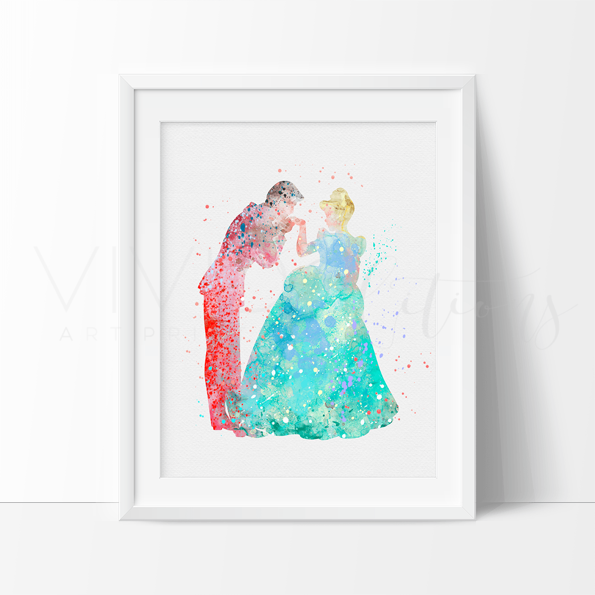 Cinderella & Prince Charming Watercolor Art Print Print - VividEditions