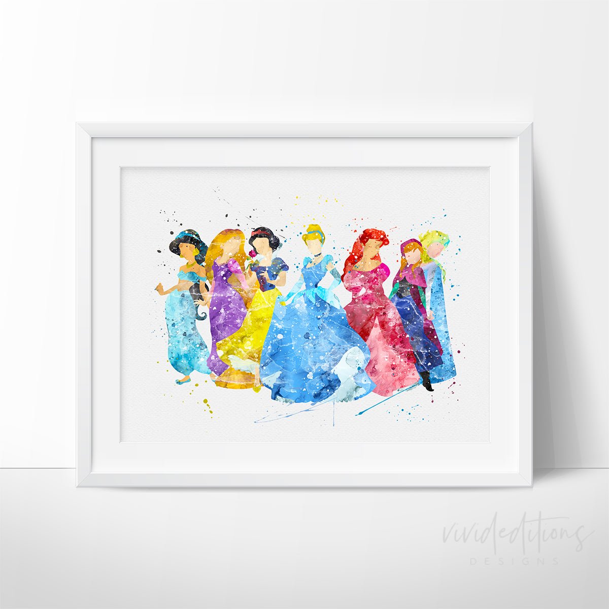 Disney Princesses Watercolor Art Print Print - VividEditions