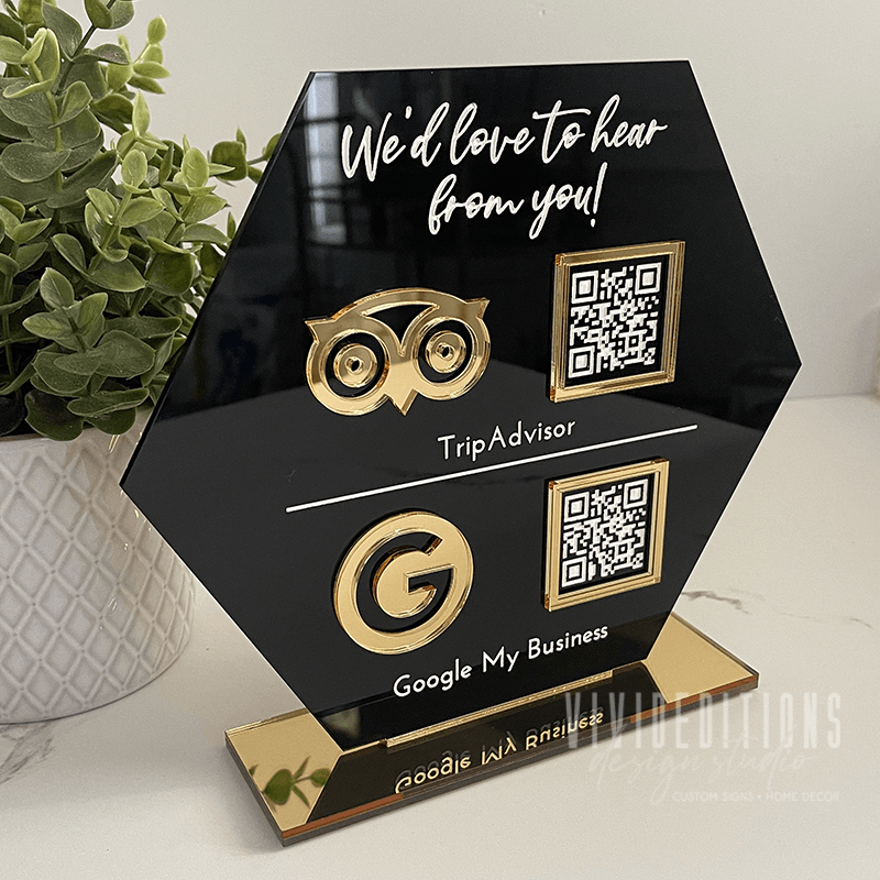 Double QR Code Hexagon Business Social Media Sign - VividEditions