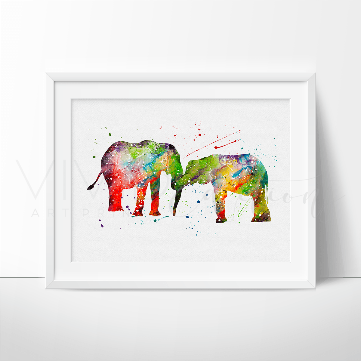 Elephant Family 2 Watercolor Art Print Print - VividEditions