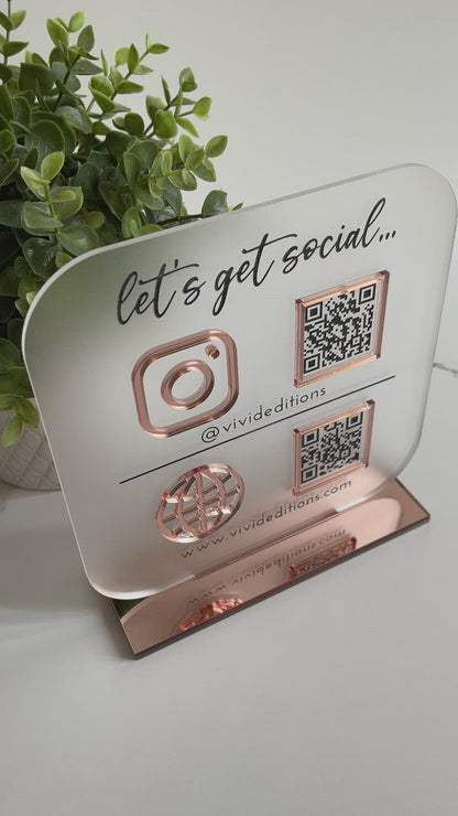 Social Media Business Sign QR code Icons Rose Gold Acrylic