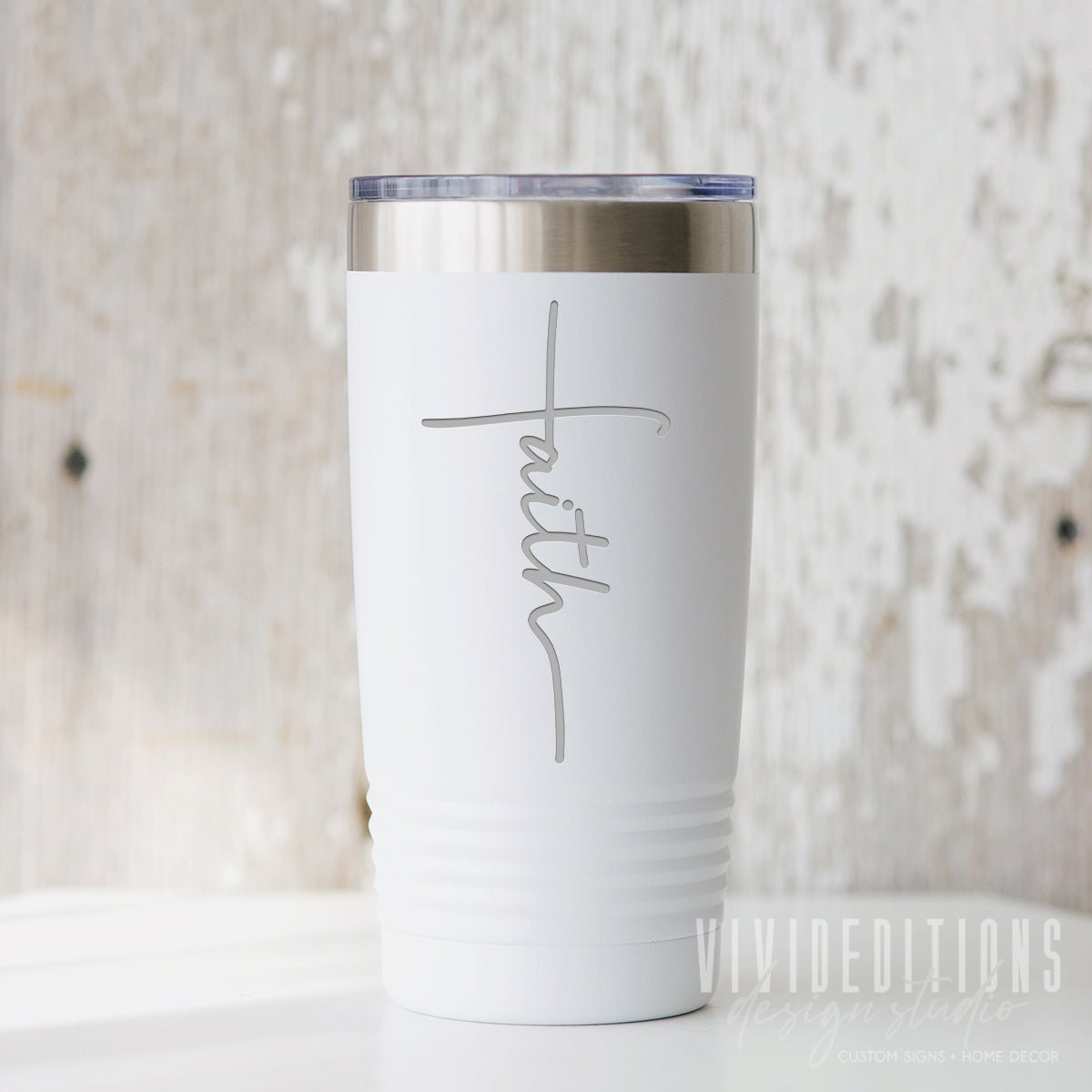 Faith Cross Laser Engraved Tumbler - 20oz (16 color options) Tumblers - VividEditions
