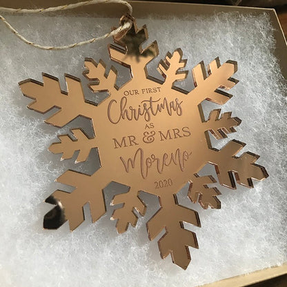 First Christmas as Mr & Mrs Personalized Snowflake Ornament Ornament - VividEditions