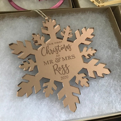 First Christmas as Mr & Mrs Personalized Snowflake Ornament - VividEditions