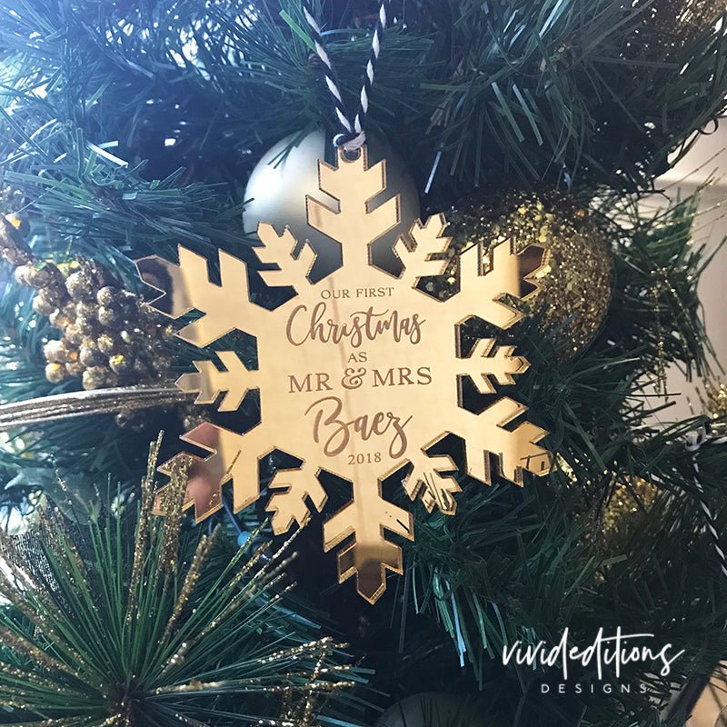 First Christmas as Mr & Mrs Personalized Snowflake Ornament Ornament - VividEditions