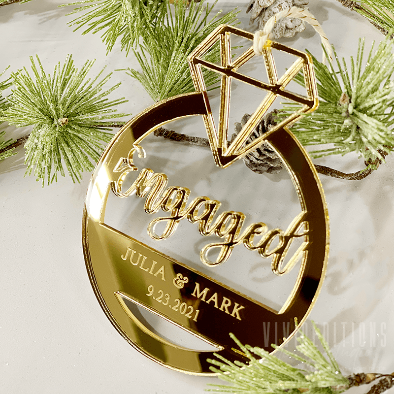 [ALMOST SOLD OUT] First Christmas Engaged Personalized Ring Ornament - VividEditions