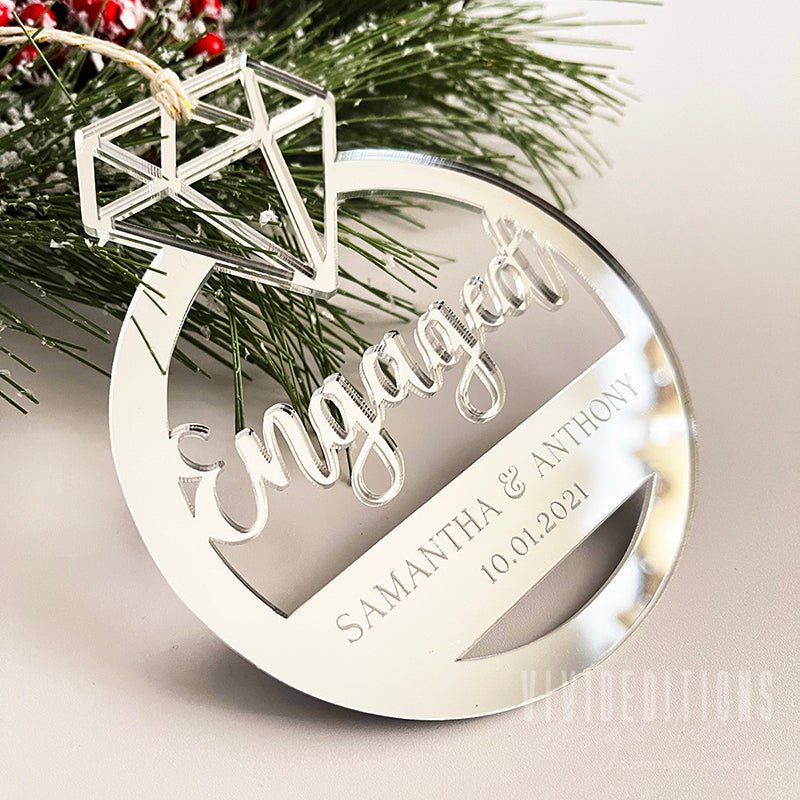 [ALMOST SOLD OUT] First Christmas Engaged Personalized Ring Ornament - VividEditions