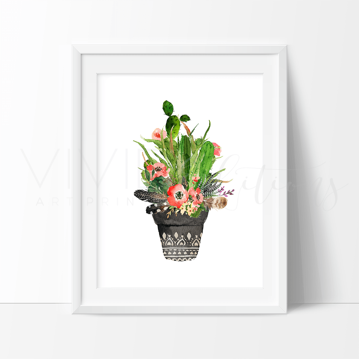 Floral Cactus Pot Print - VividEditions