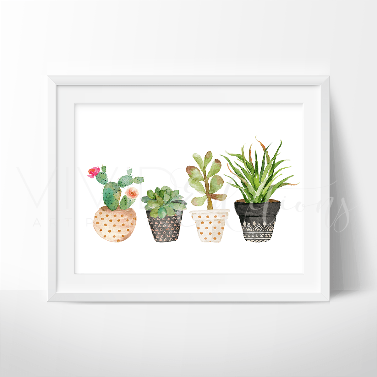 Floral Cactus + Succulent Pots Print - VividEditions