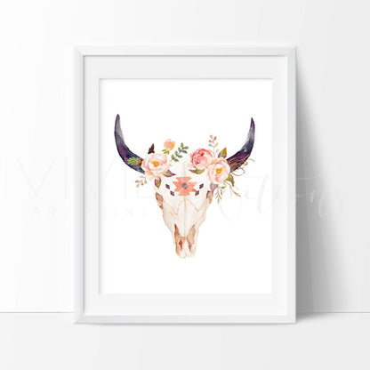Floral Cow Skull 2 Print - VividEditions