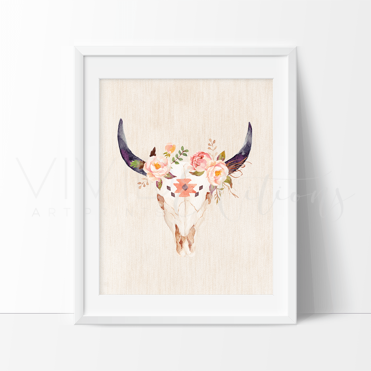 Floral Cow Skull Print - VividEditions