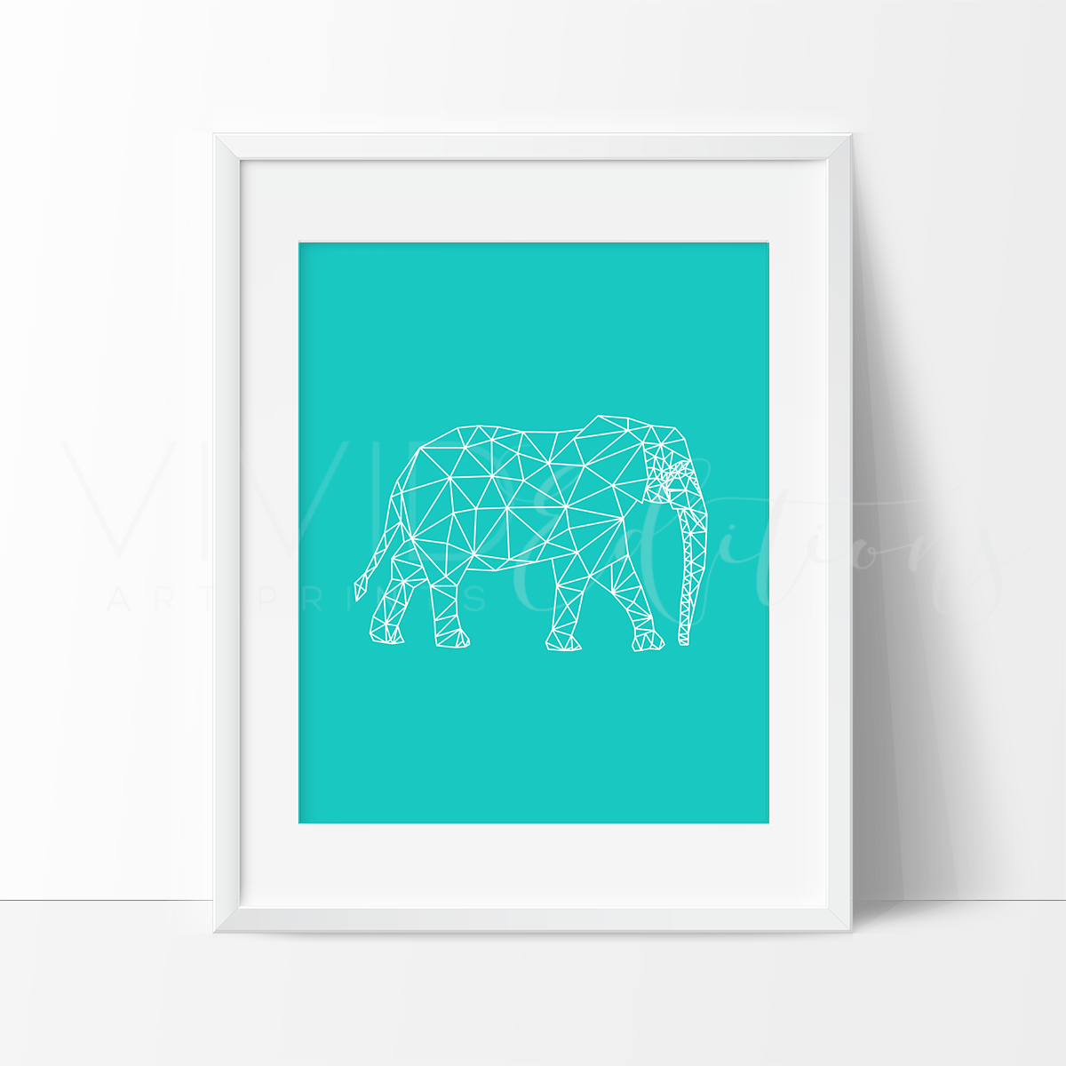 Geometric Poly Elephant, Teal Print - VividEditions