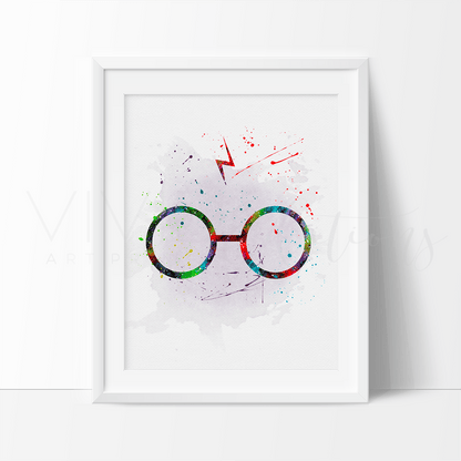 Harry Potter Glasses Watercolor Art Print Print - VividEditions