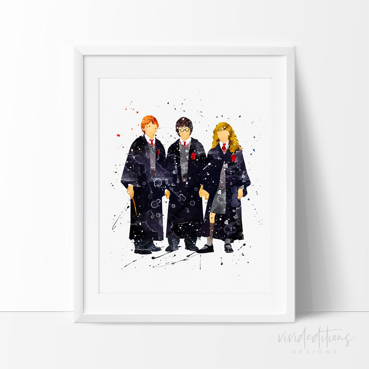 Harry Potter, Ronald Weasley & Hermione Granger 3 Watercolor Art Print Print - VividEditions