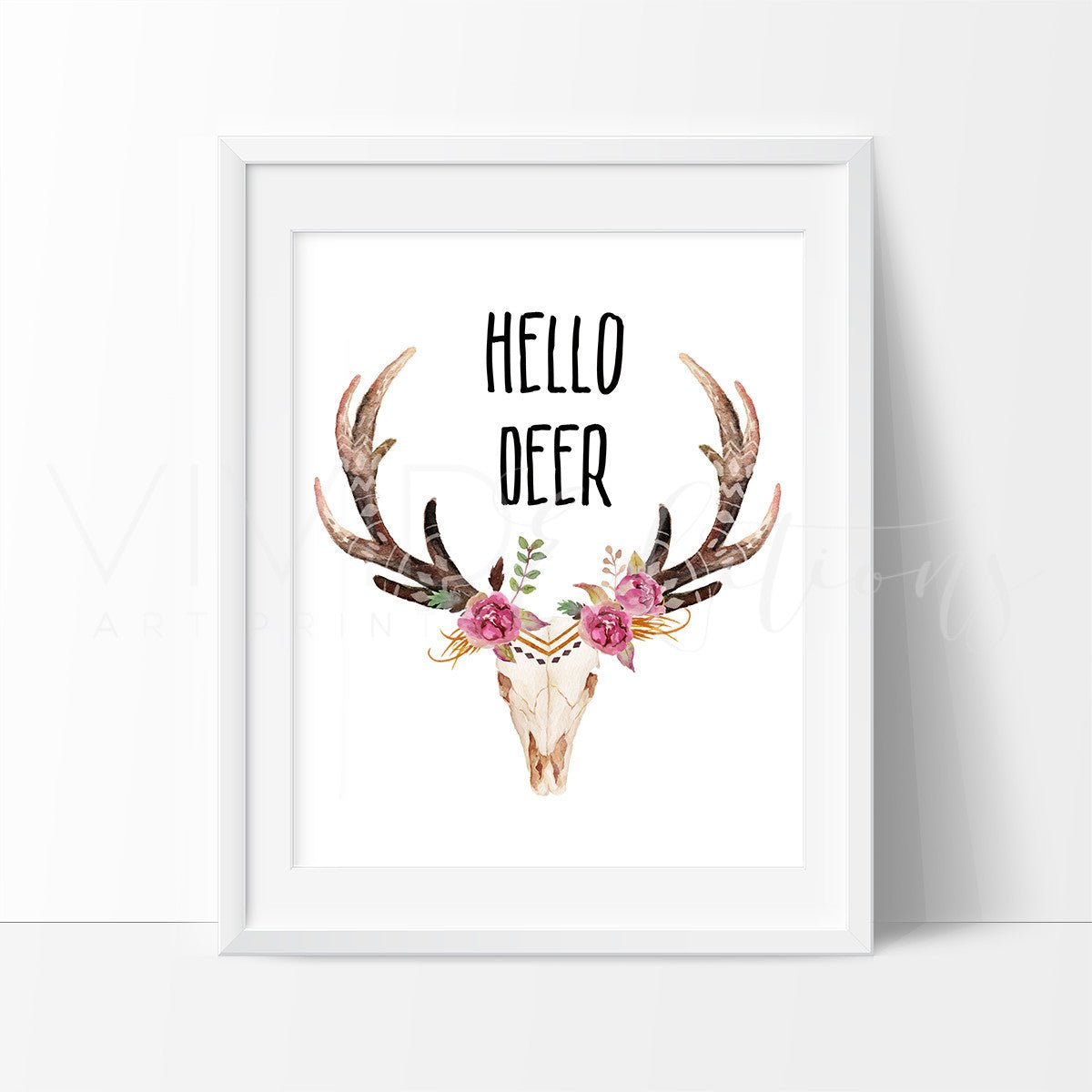Hello Deer, Floral Skull Print - VividEditions