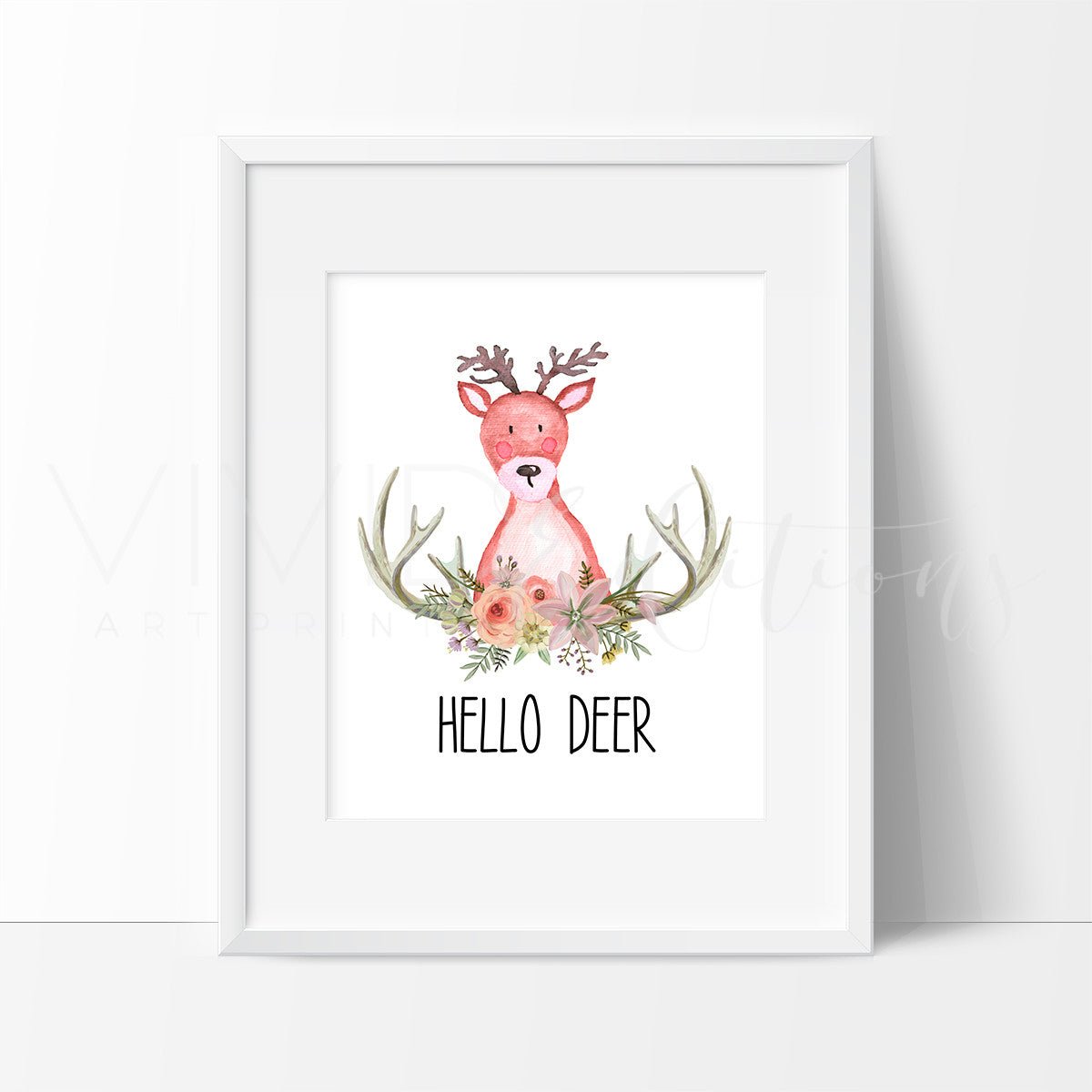 Hello Deer Watercolor Art Print Print - VividEditions