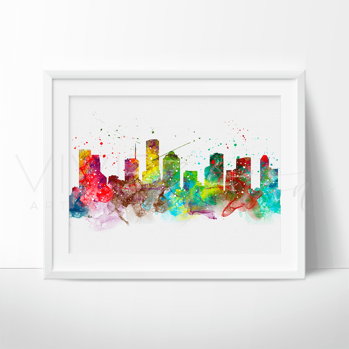 Houston Skyline Watercolor Art Print Print - VividEditions