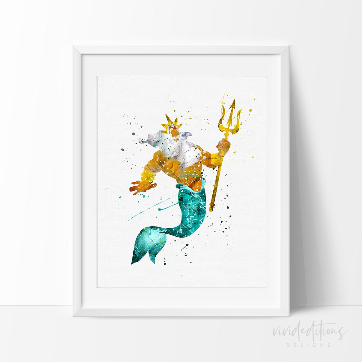 King Triton, Little Mermaid Watercolor Art Print Print - VividEditions