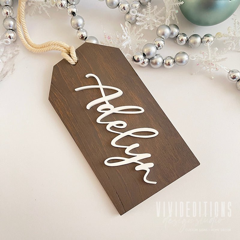 Layered Personalized Christmas Stocking Name Tag Ornament - VividEditions