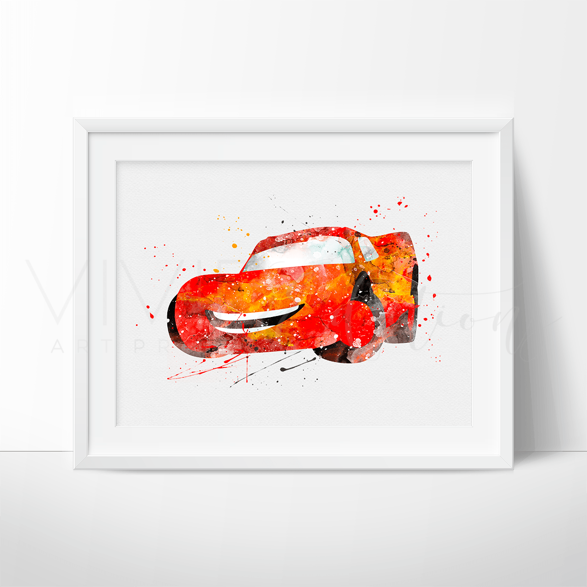 Lightning McQueen, Cars Watercolor Art Print Print - VividEditions