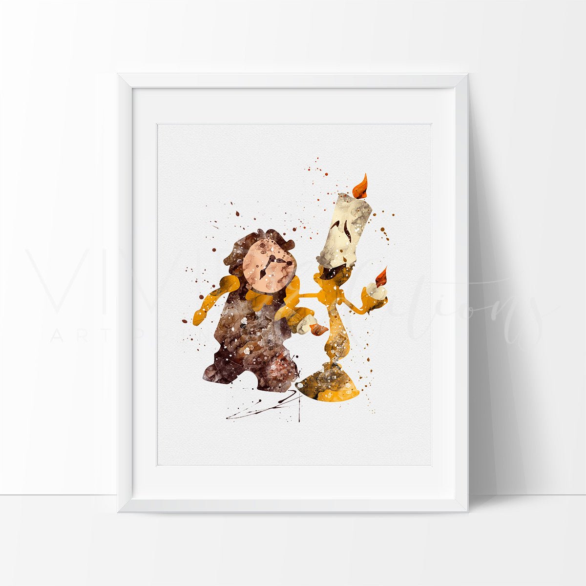 Lumiere & Cogsworth, Beauty and the Beast Watercolor Art Print Print - VividEditions