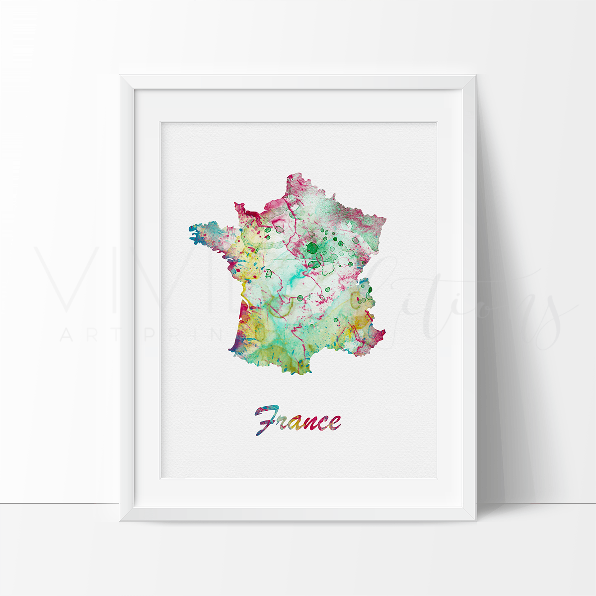 Map of France 2 Watercolor Art Print Print - VividEditions