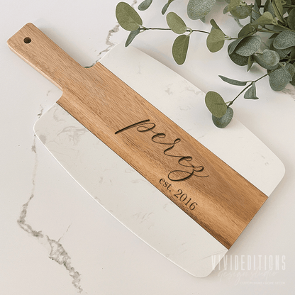Marble + Acacia Wood Serving / Charcuterie Board (6 design options) Cutting Board - VividEditions